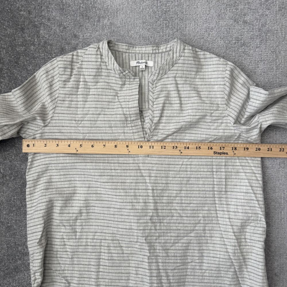 Madewell Shirt Womens Small Gray Striped Split Neck Tunic Lightweight Blouse - Picture 6 of 8